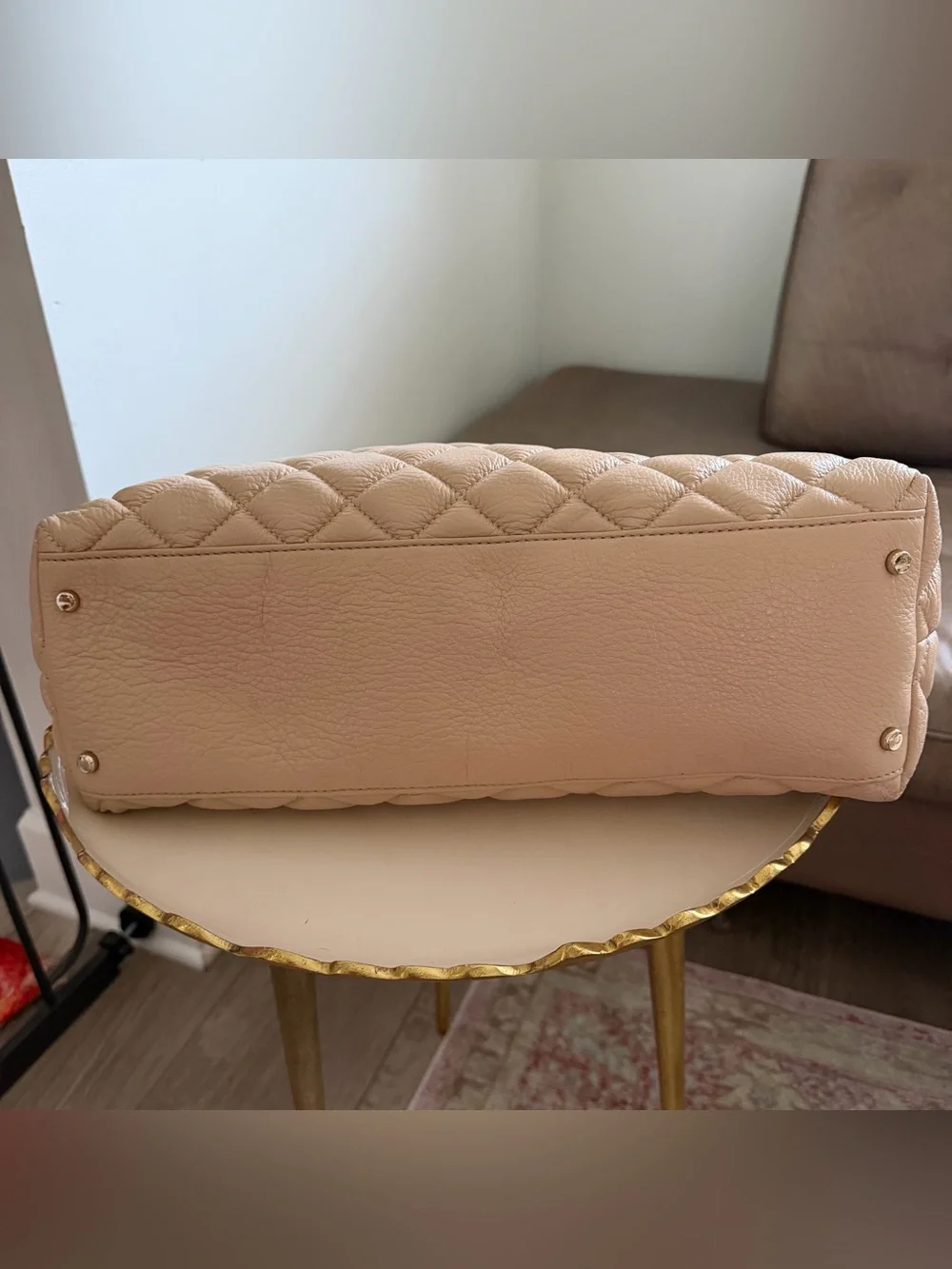 Vintage Kate Spade Gold Coast Maryanne Quilted Leather Tote Bag Cashew Beige EUC